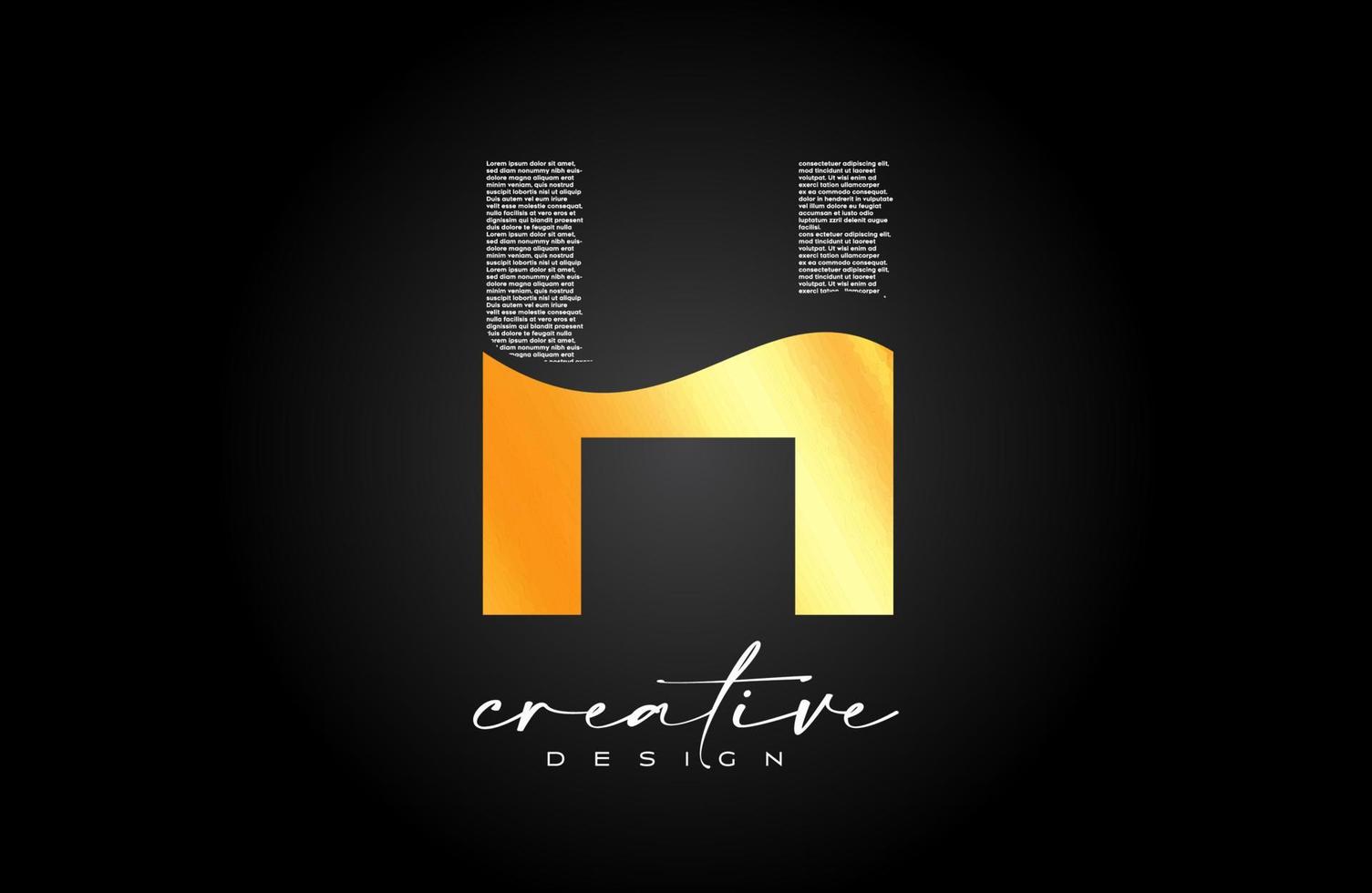 diseño de logotipo de letra h dorada con letra h creativa hecha de vector de textura de fuente de texto negro