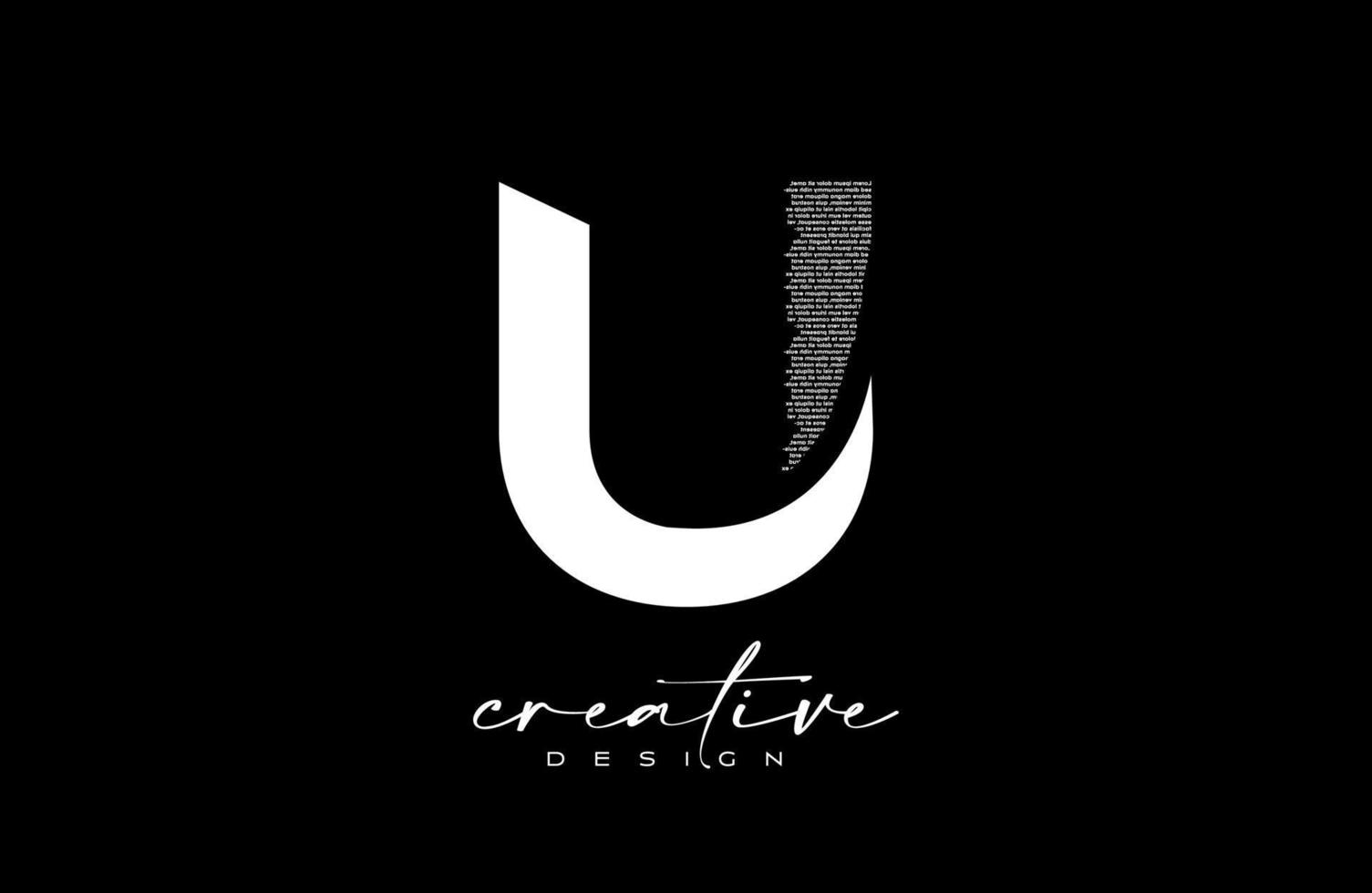 White U Letter Logo Design with Creative letter U made of Black text font Texture Vector