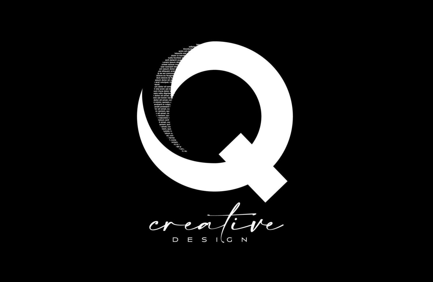 White Q Letter Logo Design with Creative letter Q made of Black text font Texture Vector