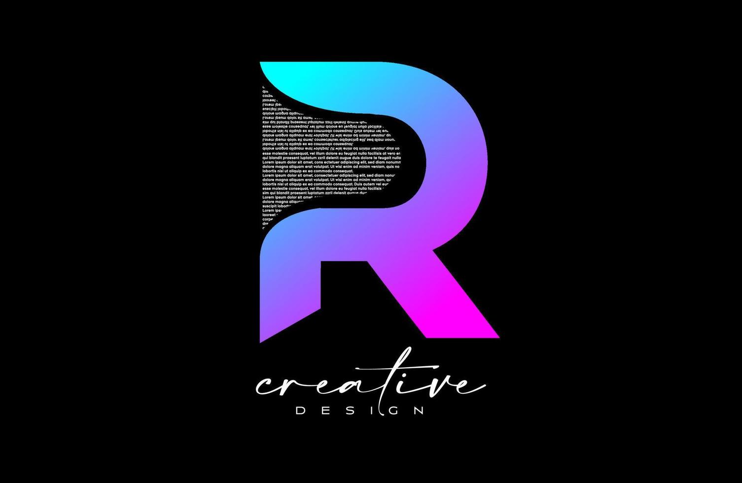 diseño de logotipo de letra r púrpura con letra r creativa hecha de vector de textura de fuente de texto negro