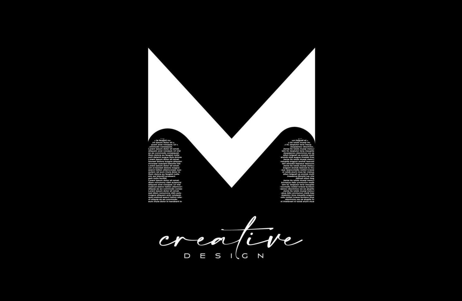 White M Letter Logo Design with Creative letter M made of Black text font Texture Vector