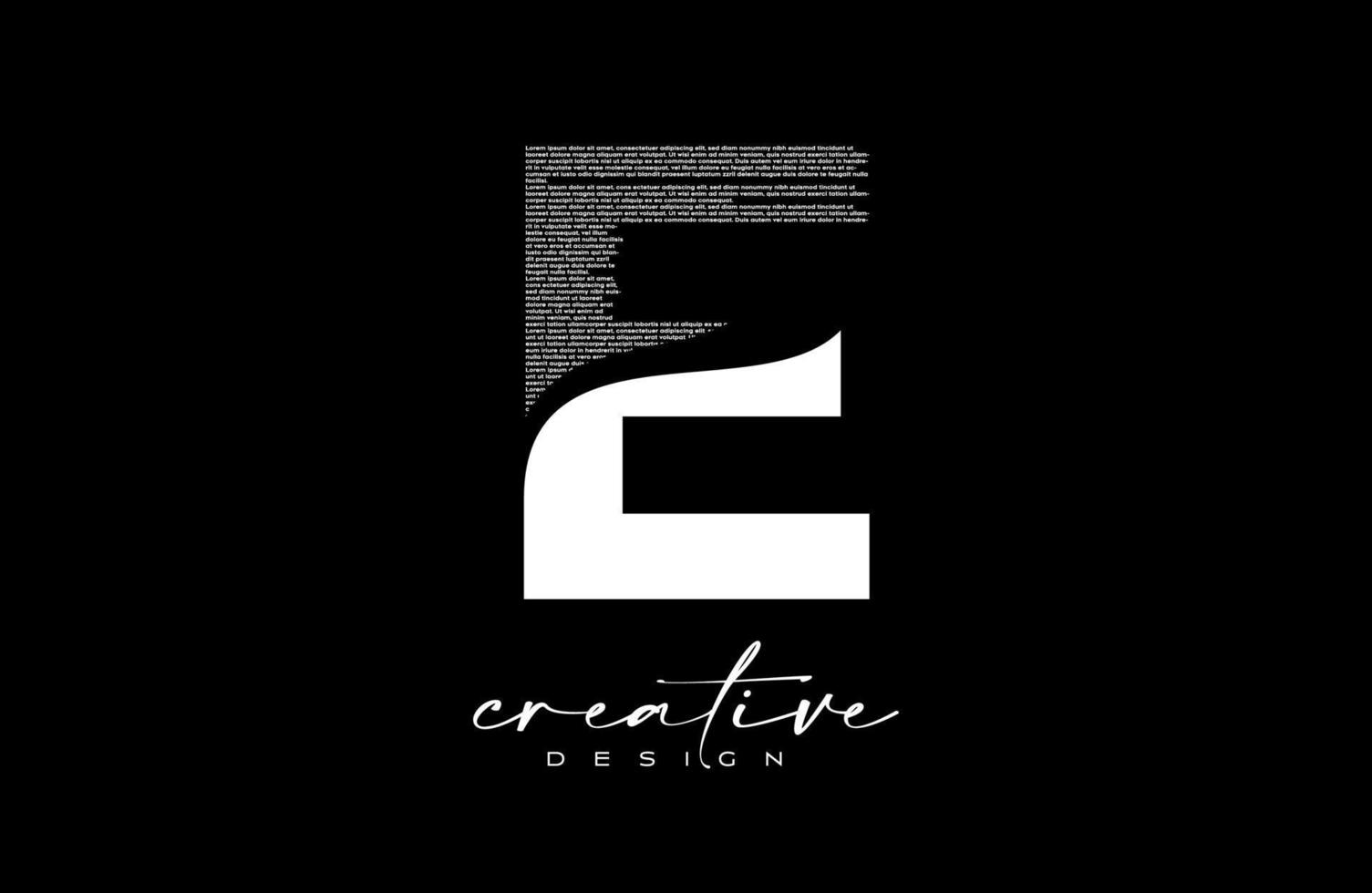 White E Letter Logo Design with Creative letter E made of Black text font Texture Vector