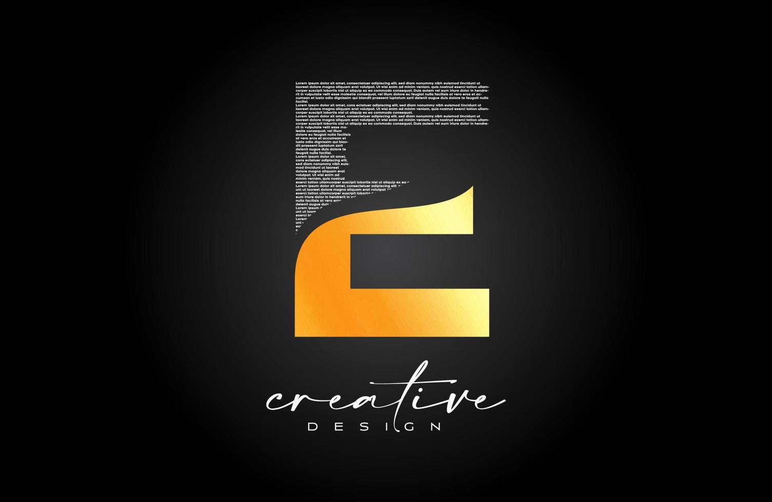 Golden E Letter Logo Design with Creative letter E made of Black text font Texture Vector
