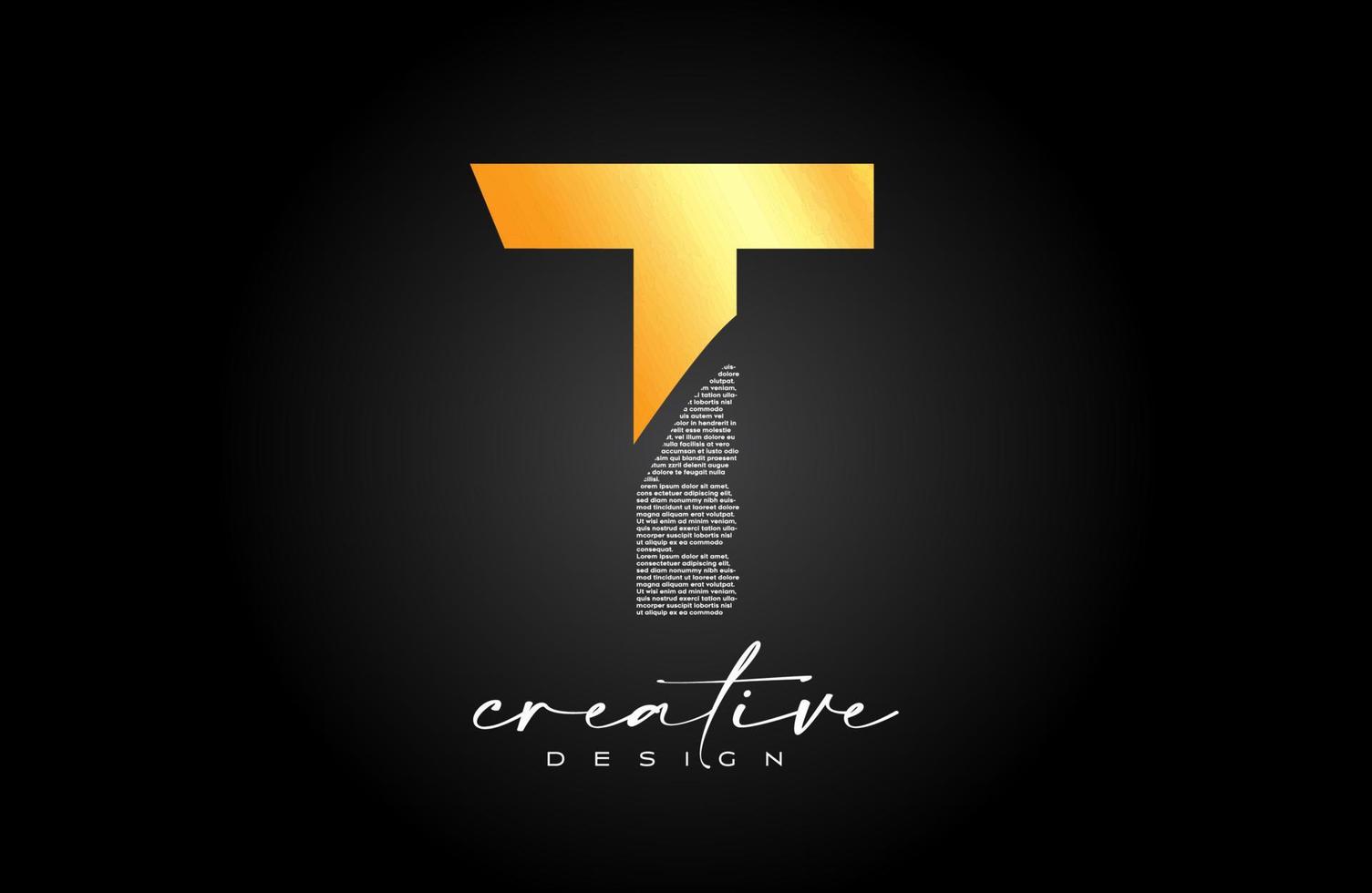 Golden T Letter Logo Design with Creative letter T made of Black text font Texture Vector