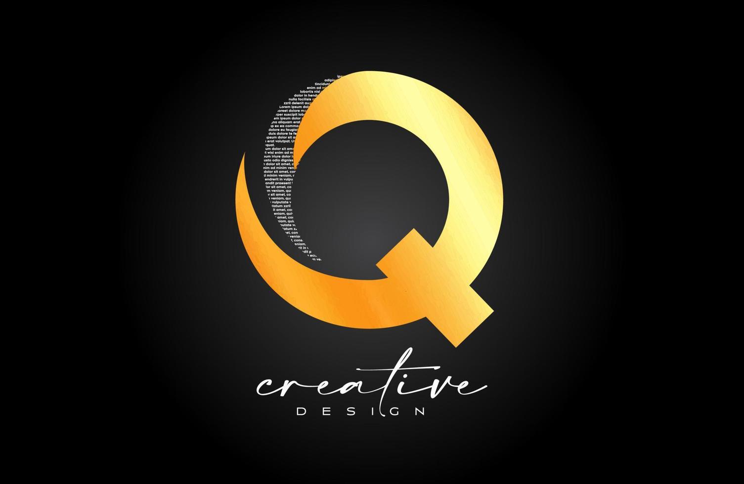 Golden Q Letter Logo Design with Creative letter Q made of Black text font Texture Vector