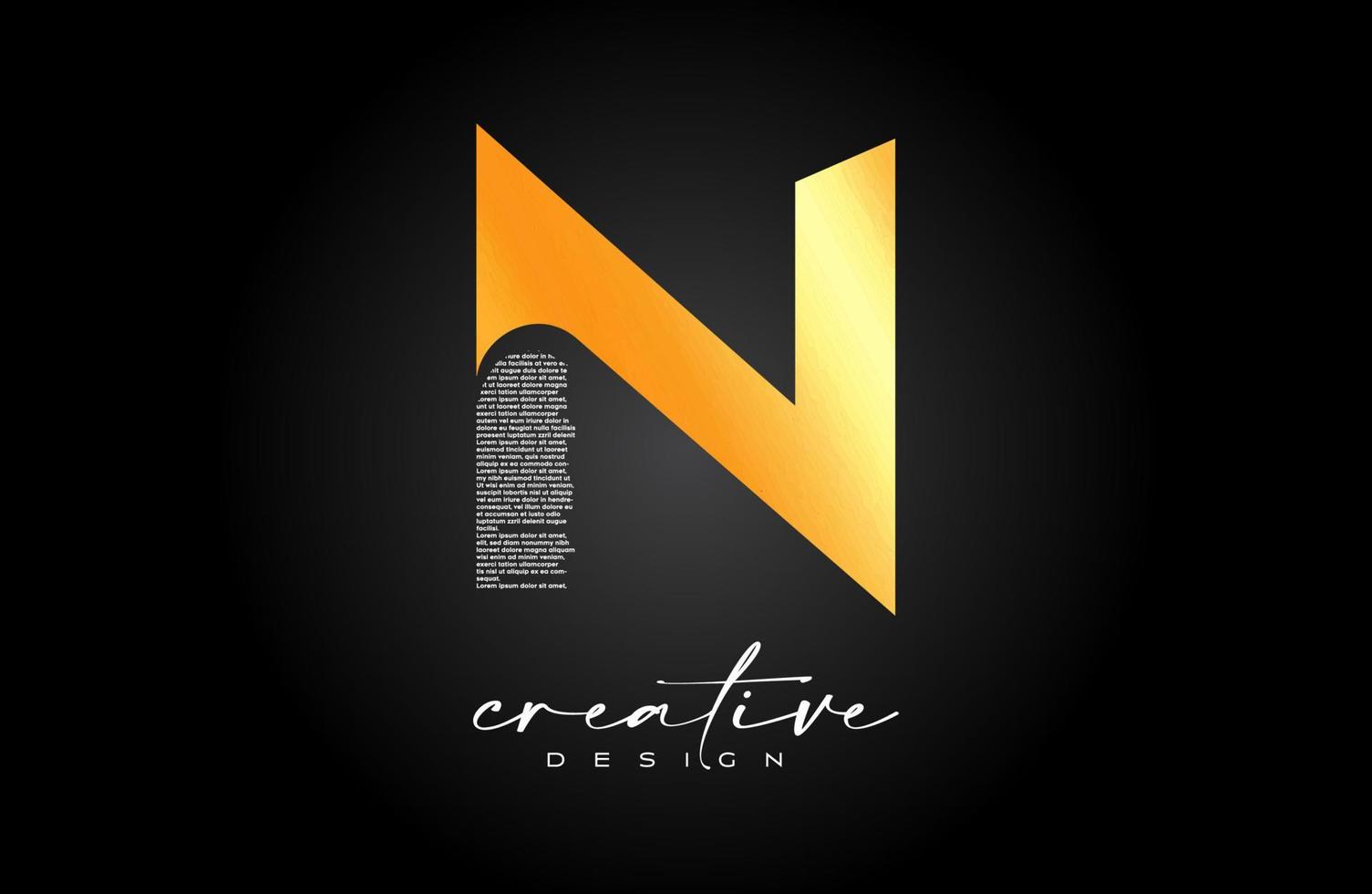 Golden N Letter Logo Design with Creative letter N made of Black text font Texture Vector
