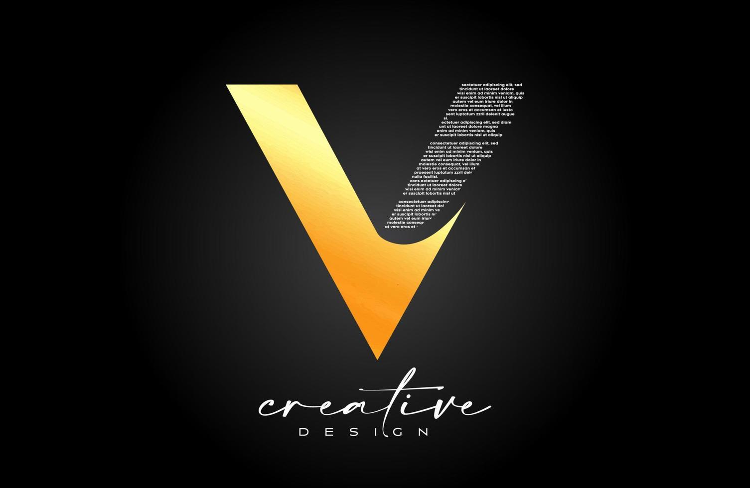 Golden V Letter Logo Design with Creative letter V made of Black text font Texture Vector