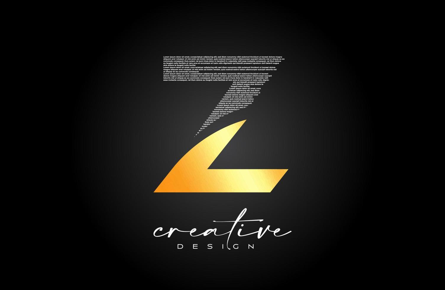 Golden Z Letter Logo Design with Creative letter Z made of Black text font Texture Vector