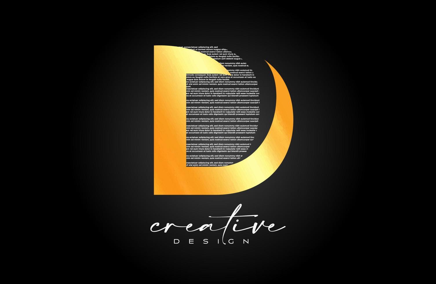 Golden D Letter Logo Design with Creative letter D made of Black text font Texture Vector