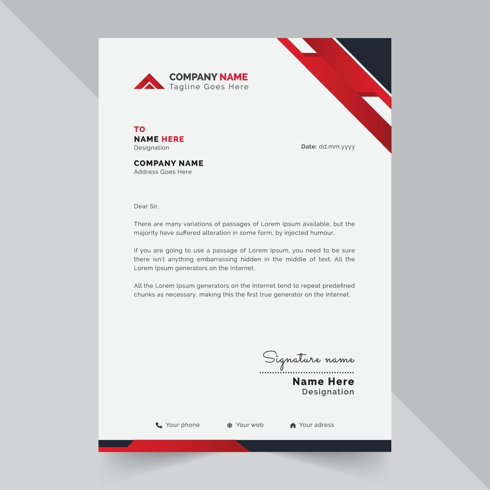 Professional Modern Letterhead Design Template With Red And White Background vector