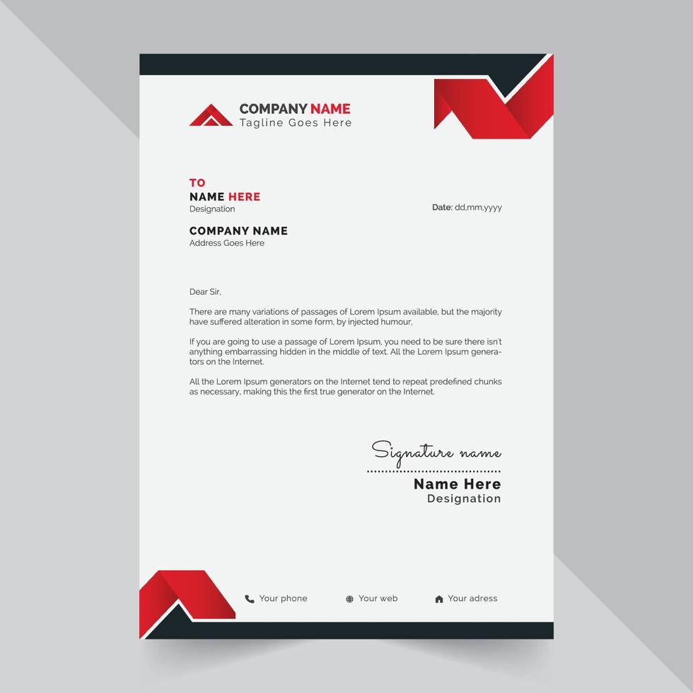 Professional Modern Letterhead Design Template With Red And White Background vector