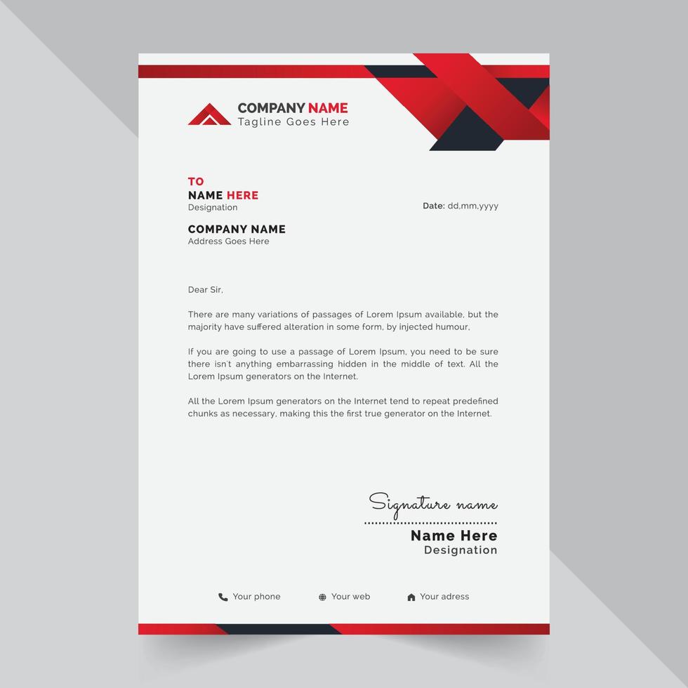 Professional Modern Letterhead Design Template With Red And White Background vector