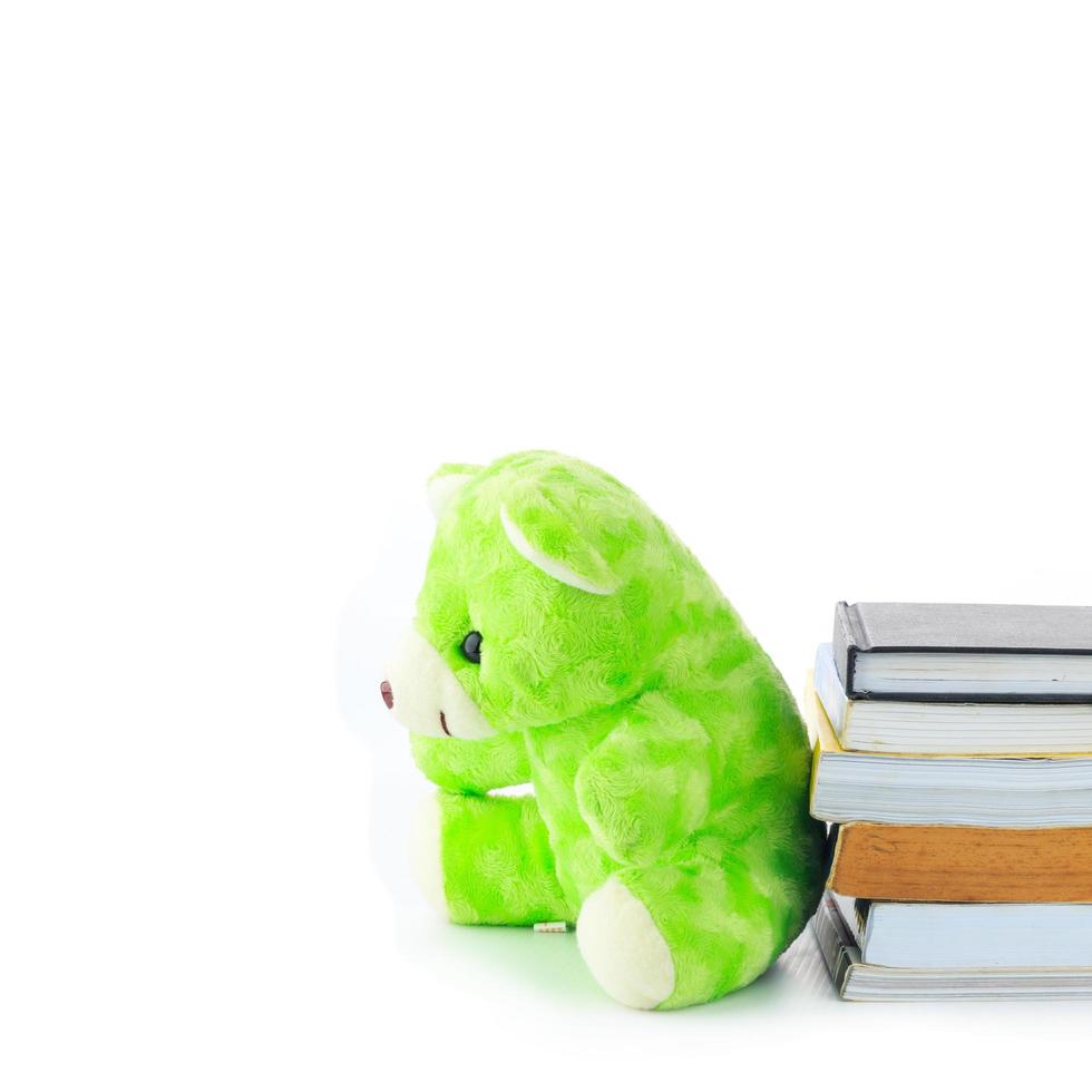 Green teddy Bear and a Book photo