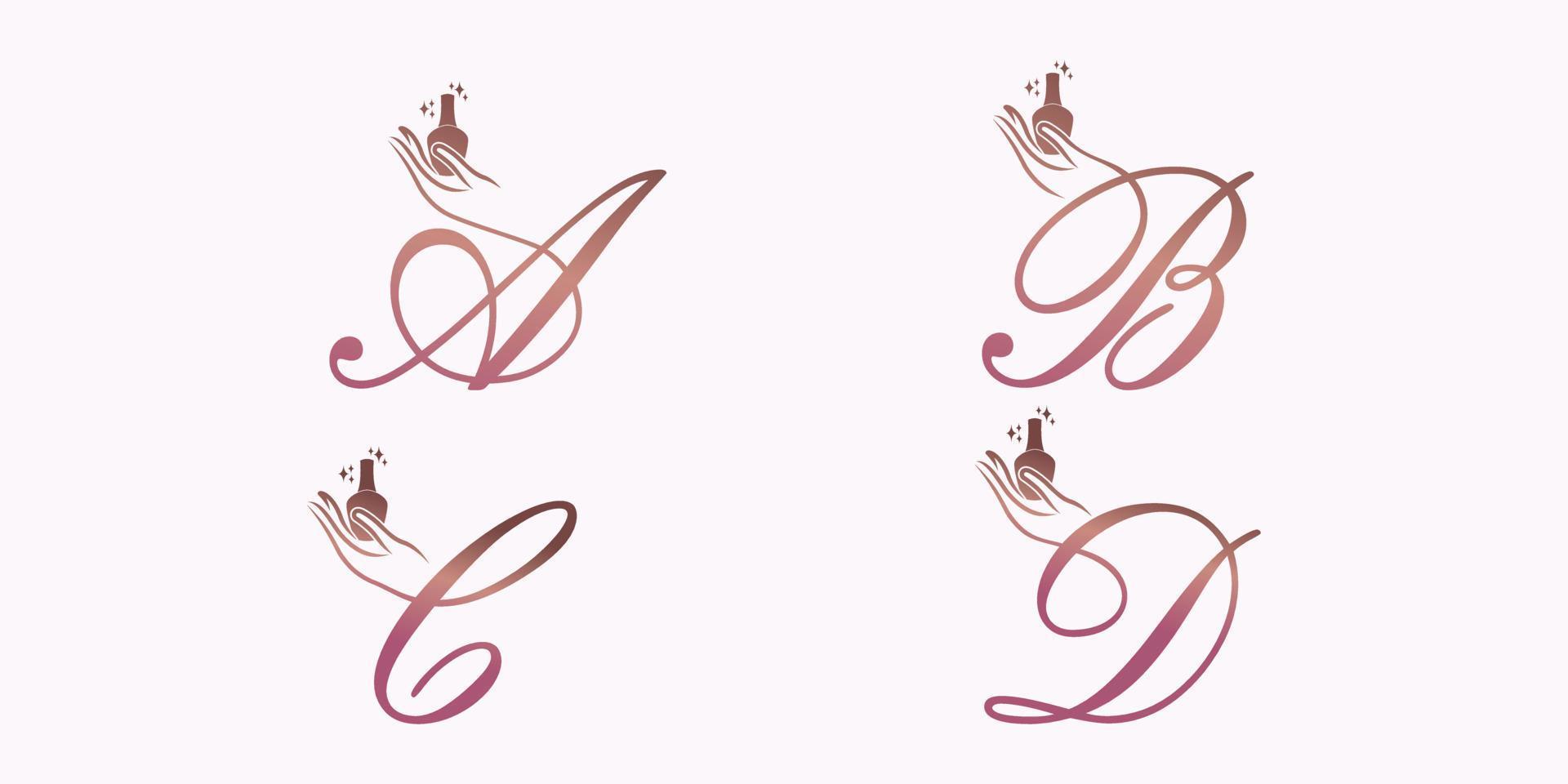 set of letter font logo design vector with nail polish beauty icon