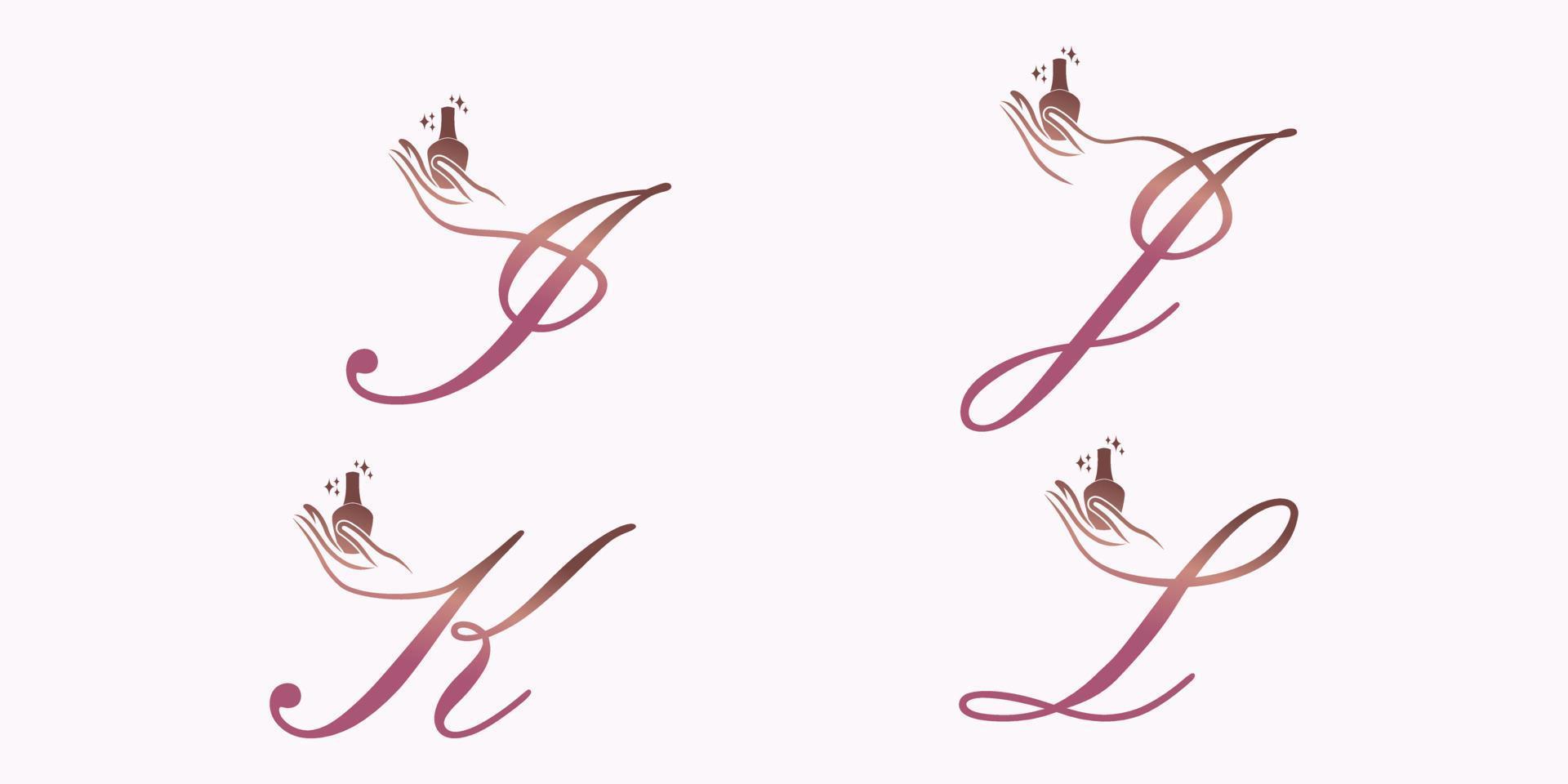 set of letter font logo design vector with nail polish beauty icon