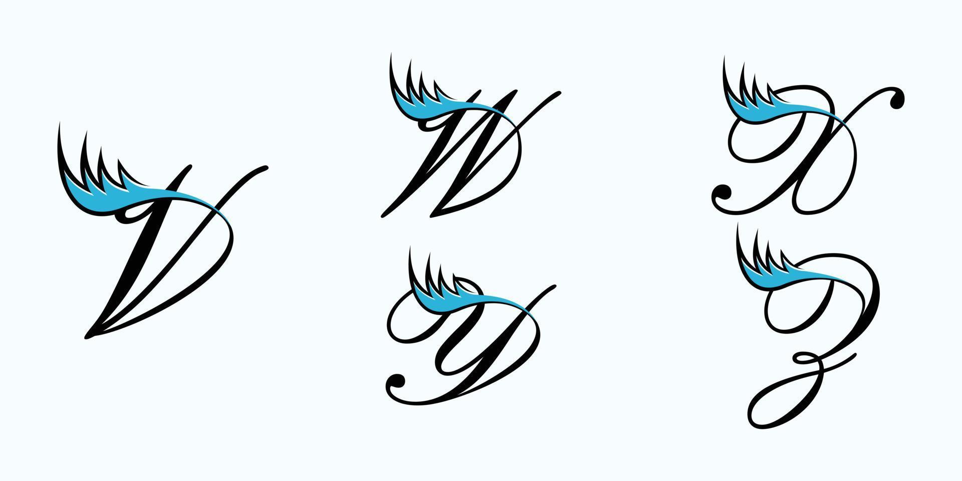 set of letter font logo design vector with eyelash beauty icon
