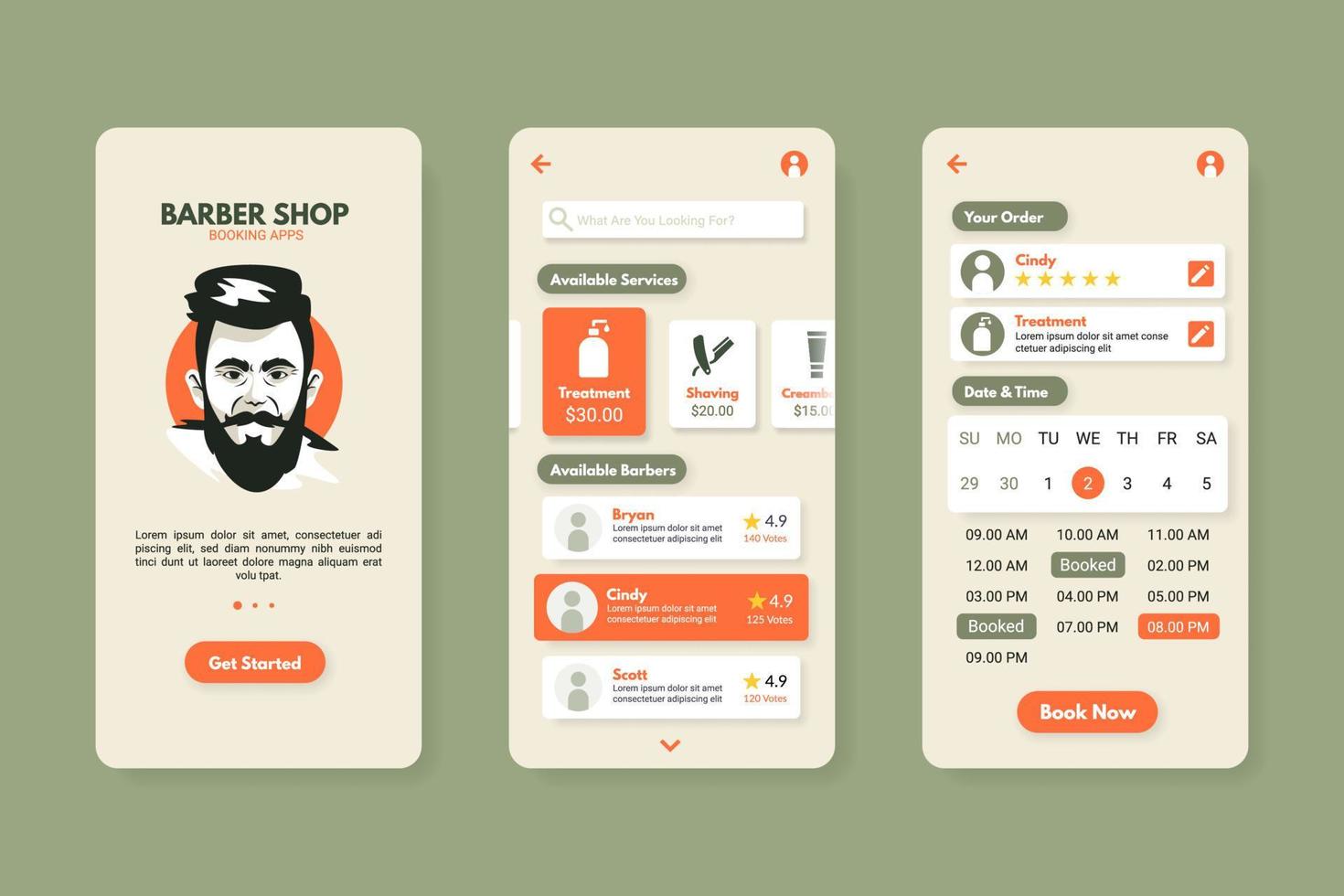 Barber shop booking apps template vector