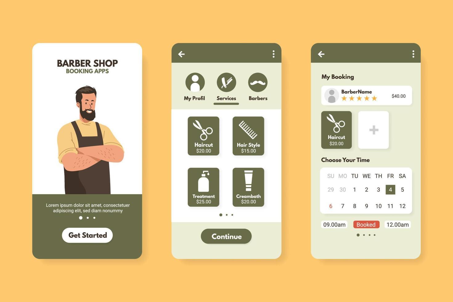 Barber shop booking apps template vector