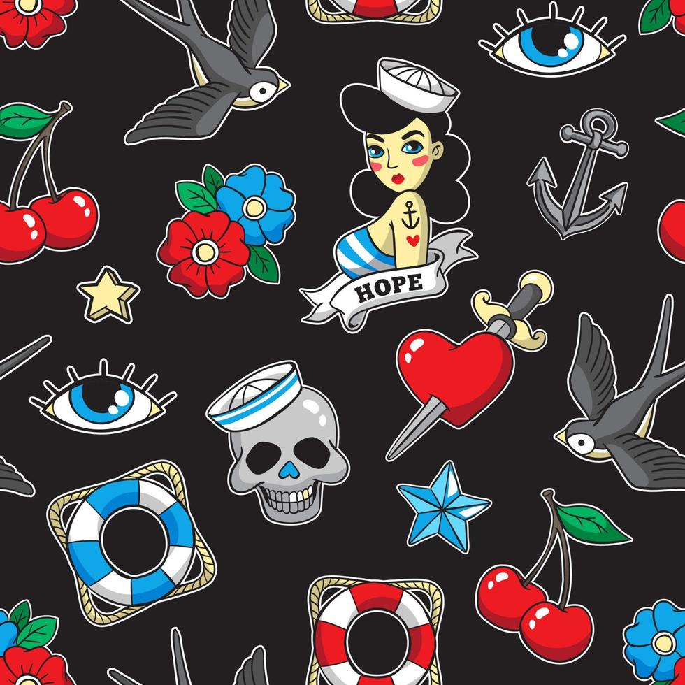 Old school seamless pattern in rockabilly style. vector