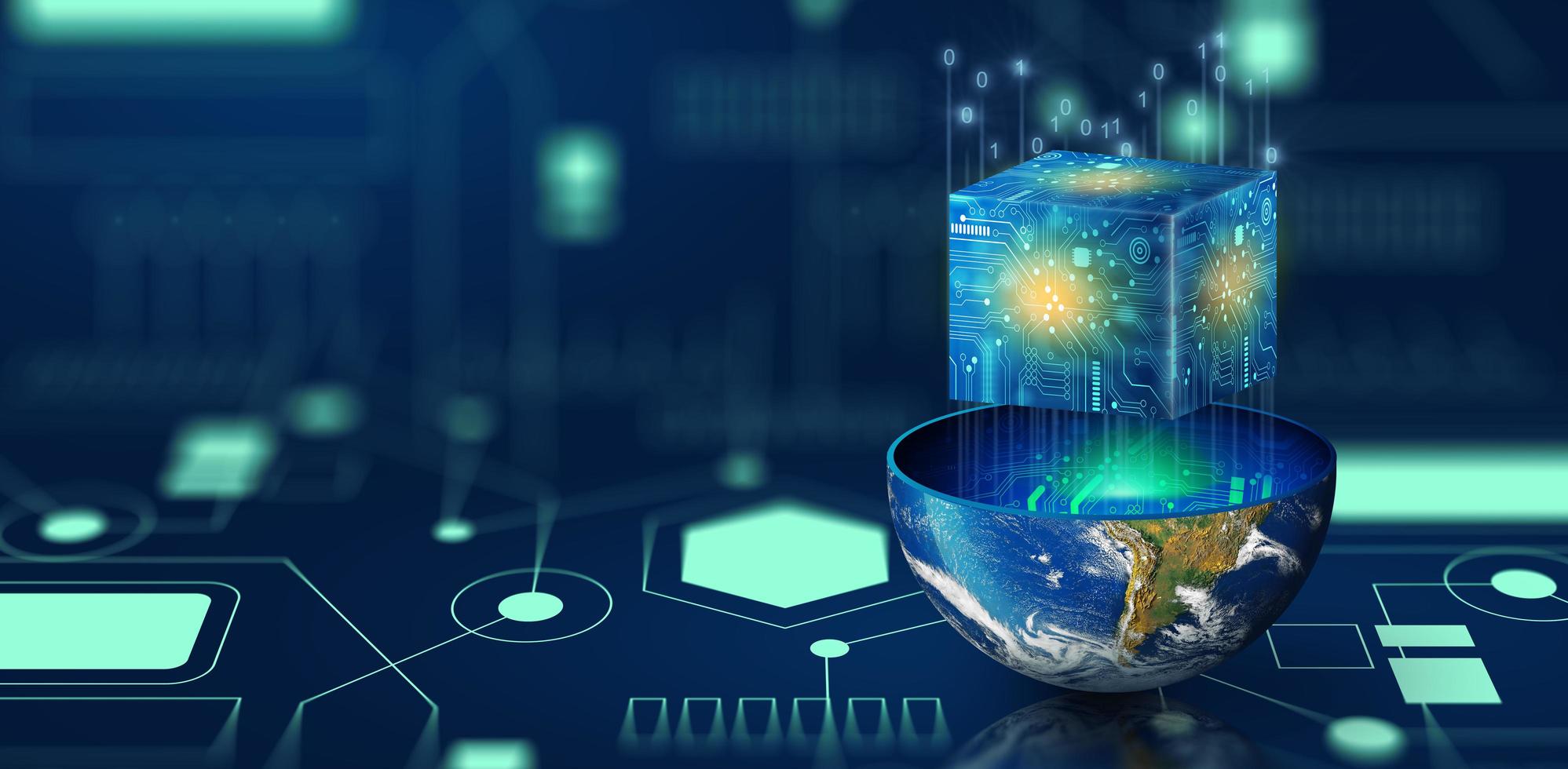 Cube computing technology. Cloud data and Internet Security. photo