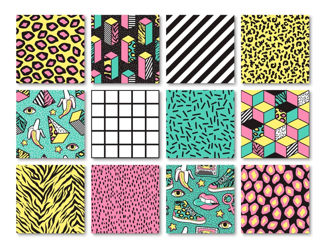 Set of seamless patterns in 80s-90s memphis style. vector