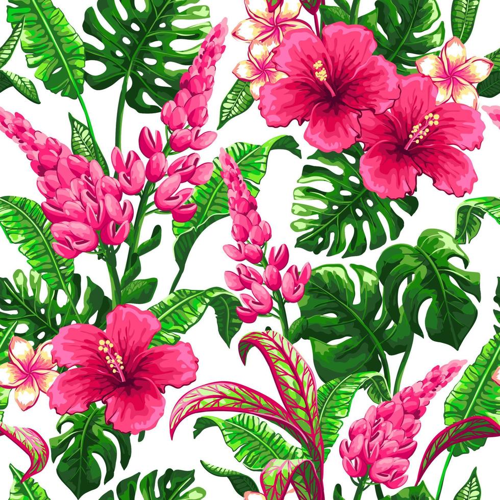 Tropical seamless pattern with palm leaves. vector