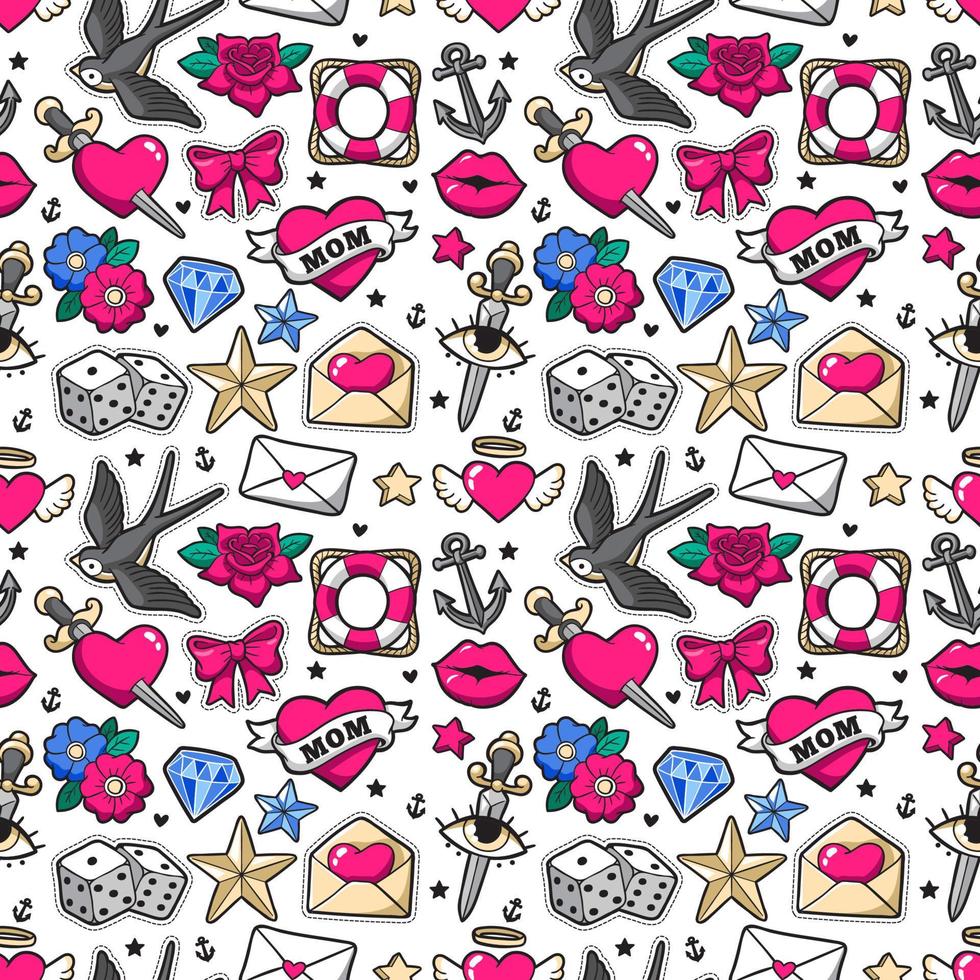 Old school seamless pattern in rockabilly style. vector