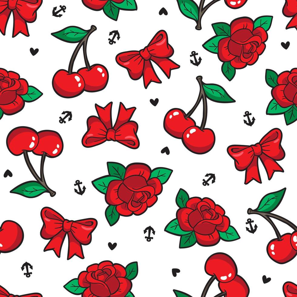 Old school seamless pattern in rockabilly style. vector