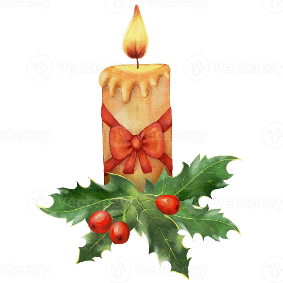 Natale candela con agrifoglio ghirlanda png