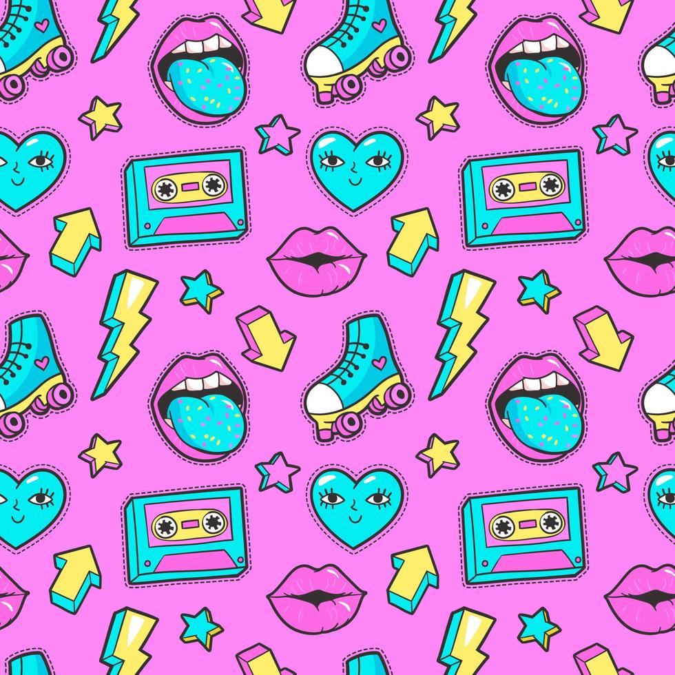 Seamless pattern in cartoon 80s-90s comic style. vector