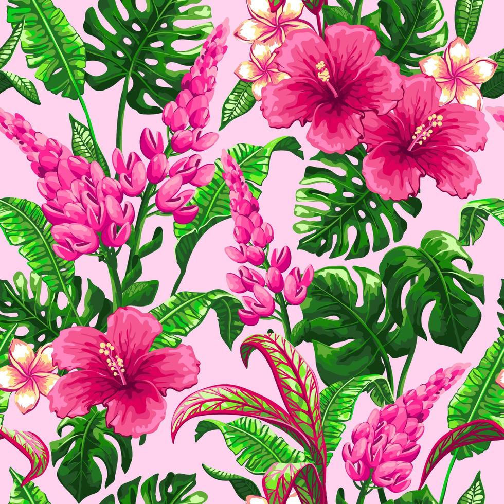 Tropical seamless pattern with palm leaves. vector