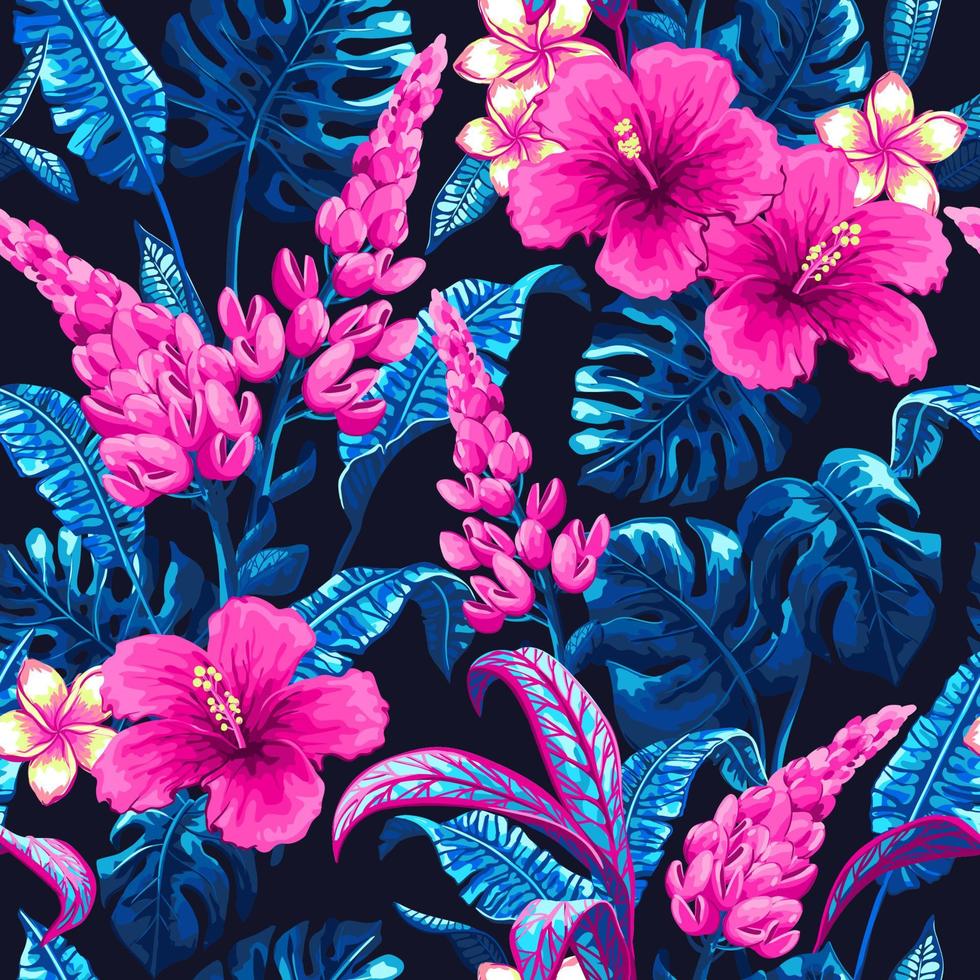 Tropical seamless pattern with palm leaves. vector