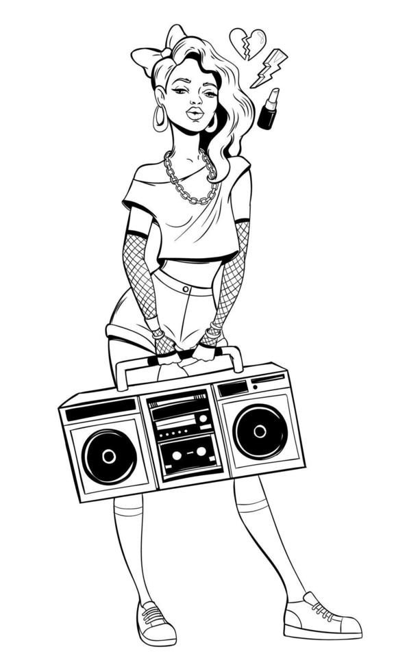 mujer en dibujos animados estilo cómic pop-art de los años 80-90. vector