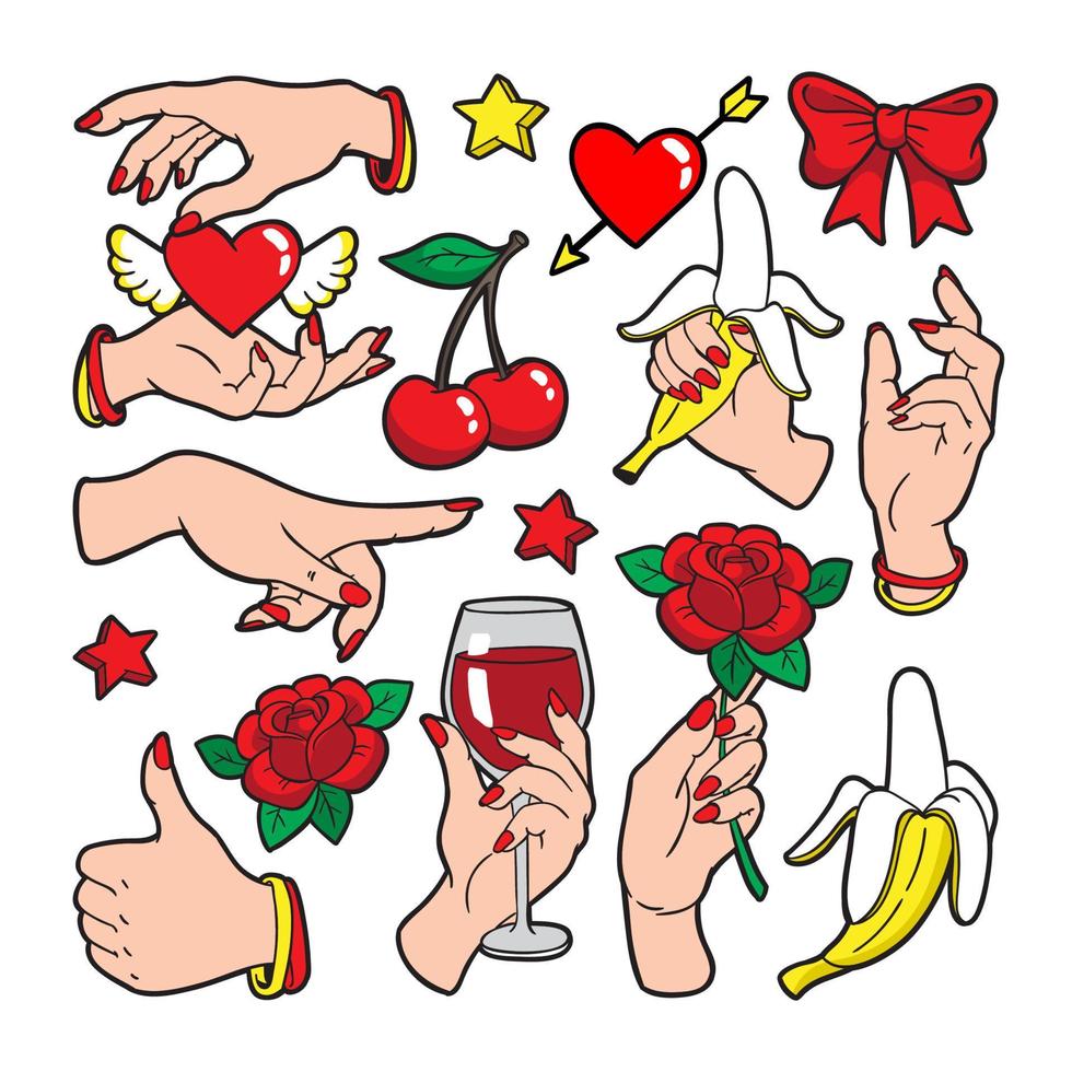Fashion patch badges with gestures of hands. vector