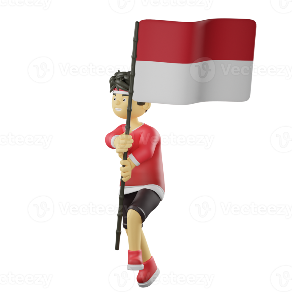 Indonesian Young Boy Run With Flag png