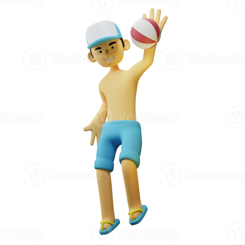 3D Character Summer Boy Smashing Volley Ball png