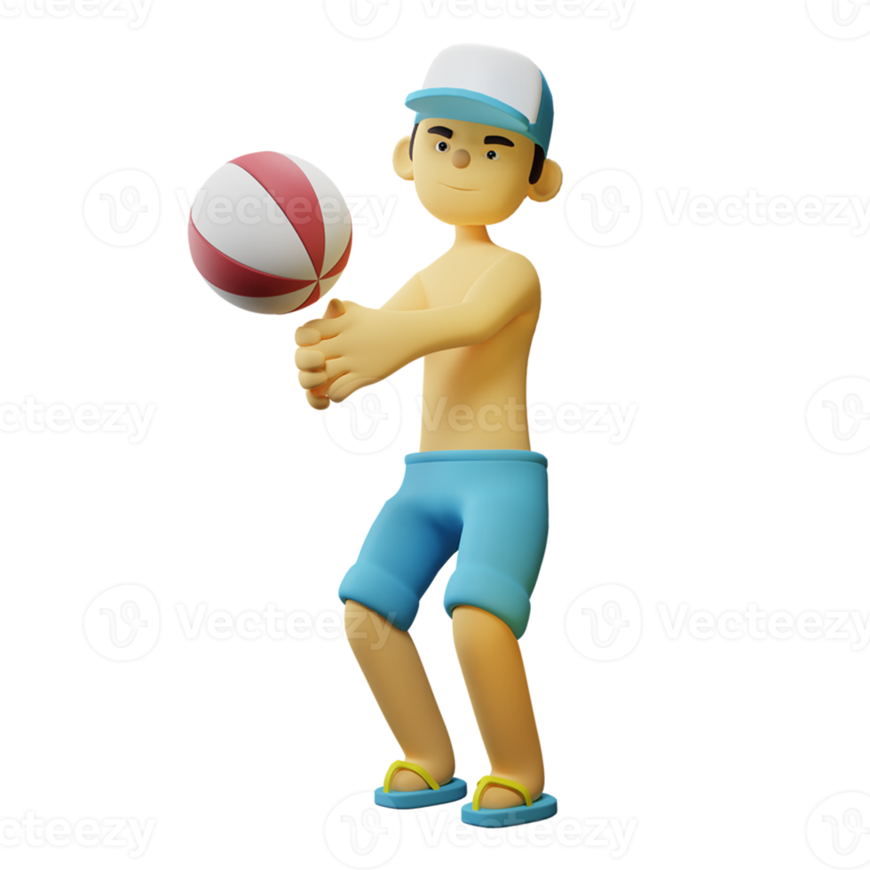 3d karaktär sommar pojke spelar volley boll png