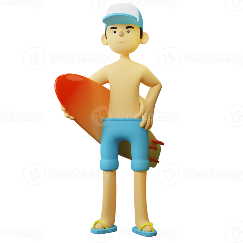 3d personaggio estate ragazzo con fare surf tavola png