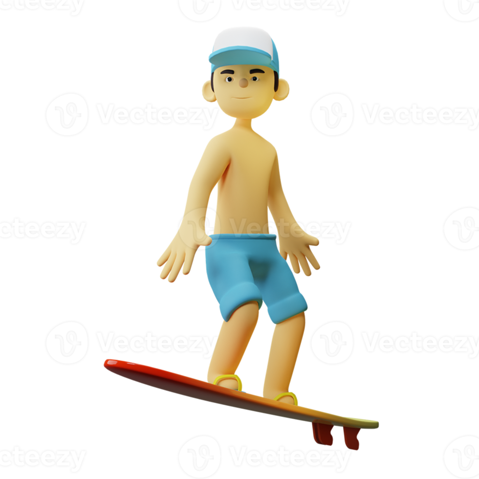 3D Character Summer Boy Playing Surfing png