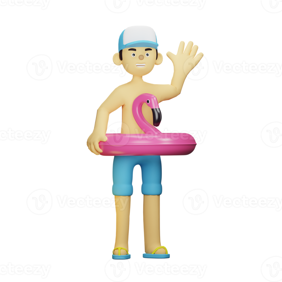 3D Character Summer Boy With Flamingo png