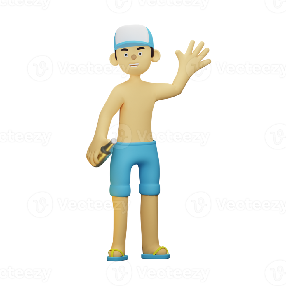 3D Character Summer Boy With Drink png