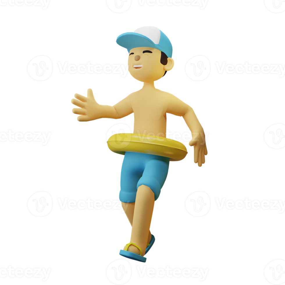 3D Character Summer Boy With Yellow Lifebuoy png