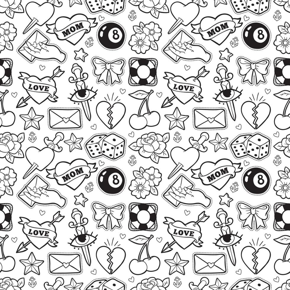 Old school seamless pattern in rockabilly style. vector