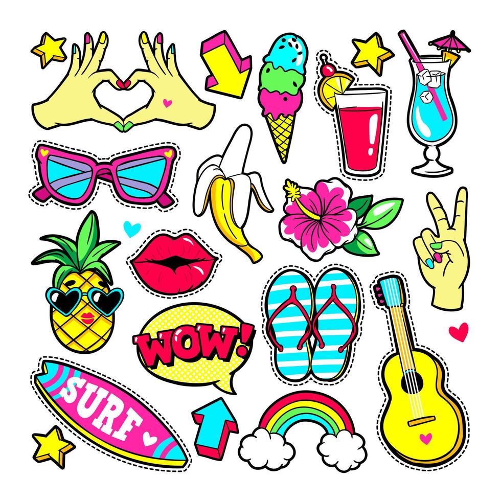 Fashion patches in cartoon 80s-90s comic style. vector