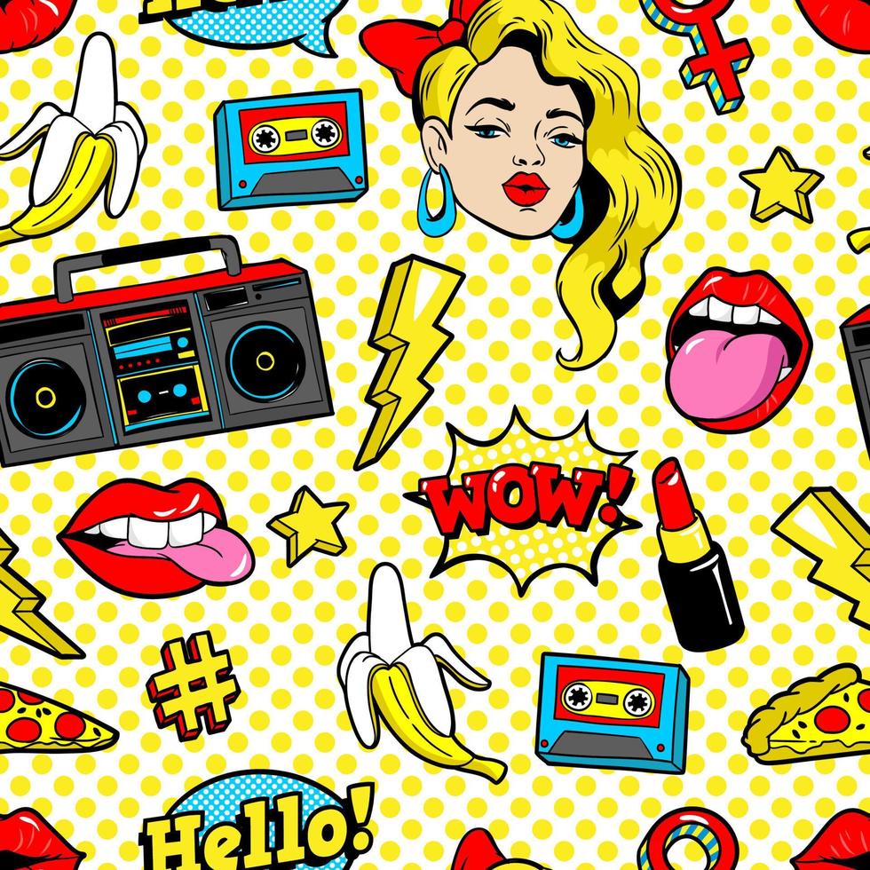 Seamless pattern in cartoon 80s-90s comic style. vector
