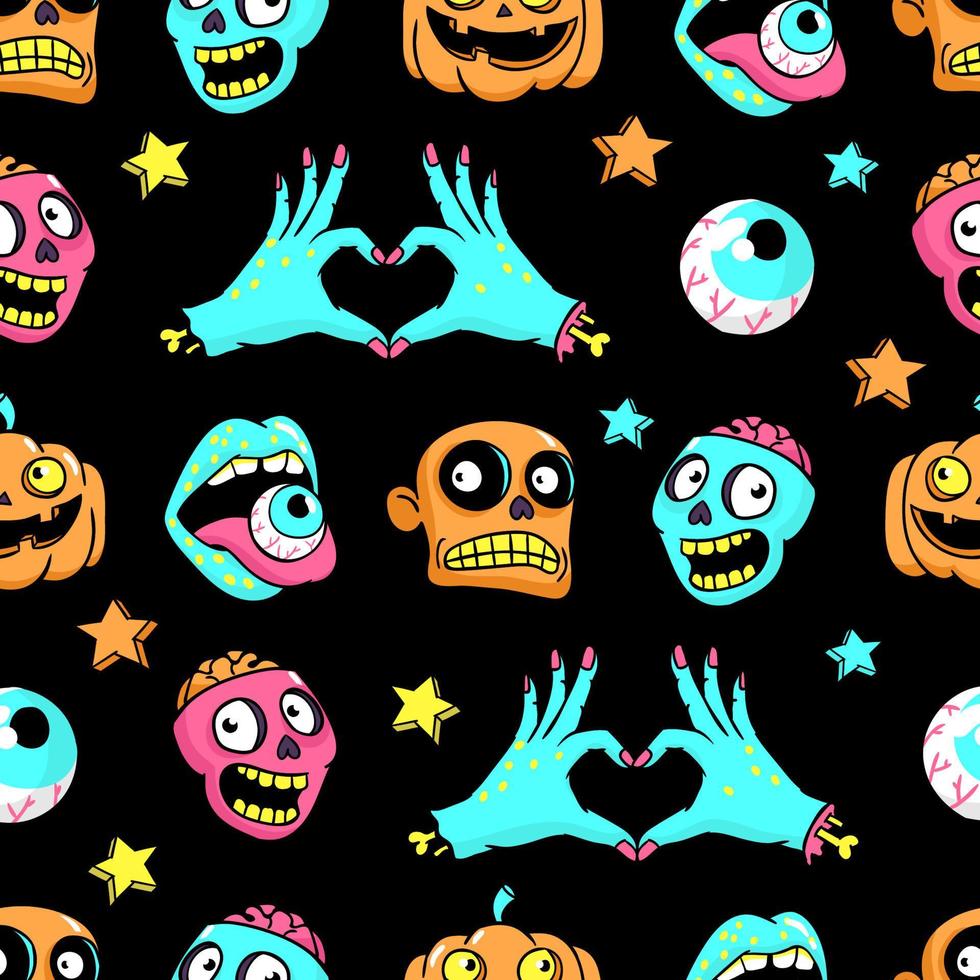 Halloween seamless pattern in cartoon comic style. vector