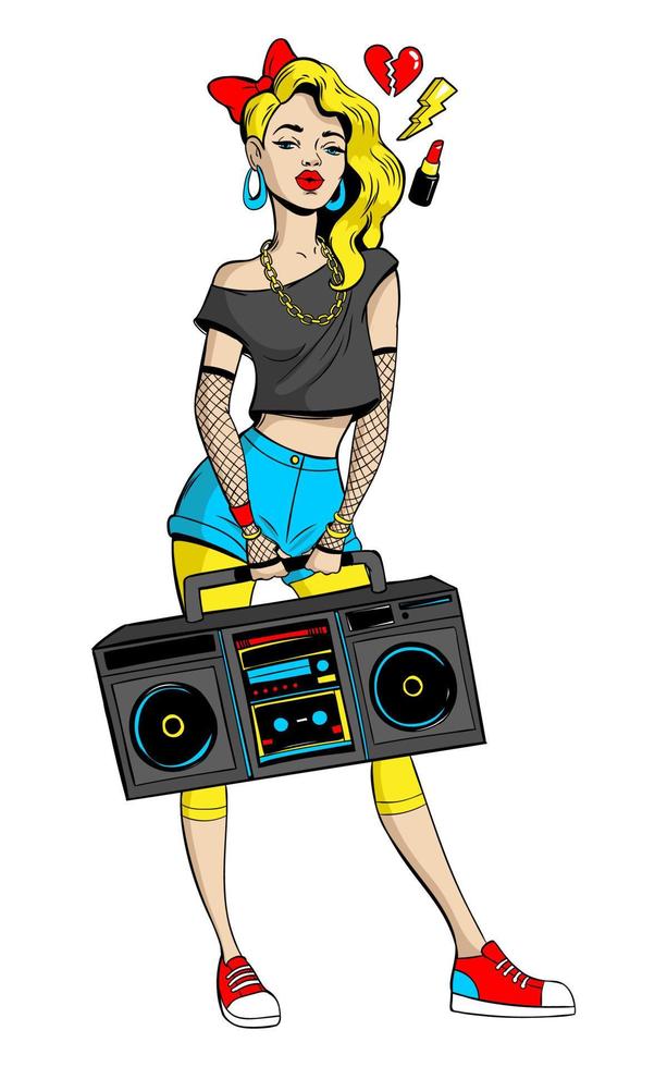 Woman in cartoon 80s-90s pop-art comic style. vector