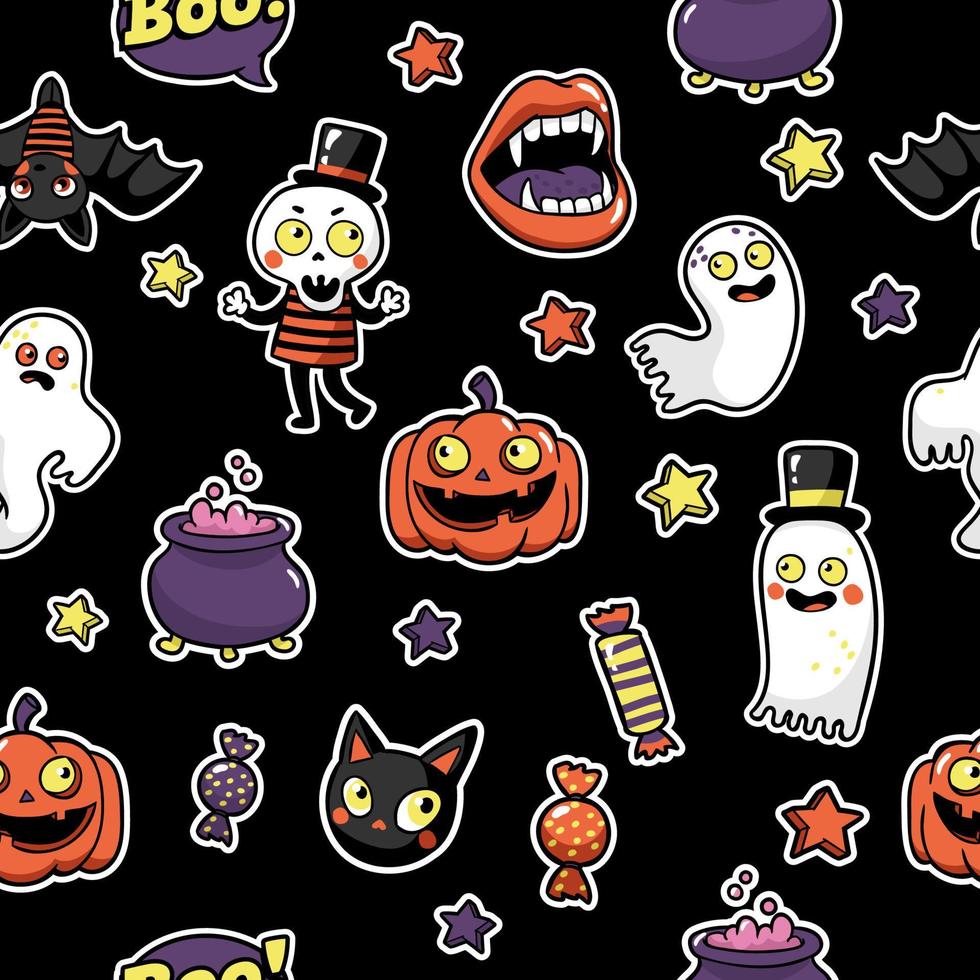 Halloween seamless pattern in cartoon comic style. vector
