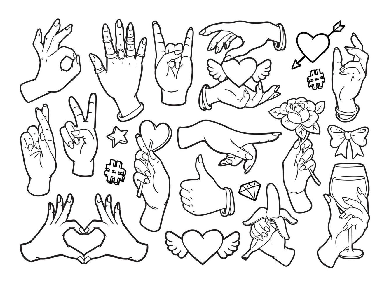 Fashion patch badges with gestures of hands. vector