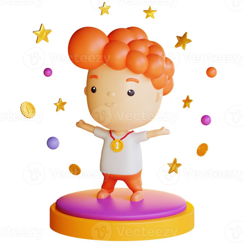 vencedor de personagem de menino 3d png